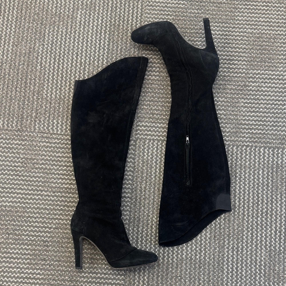 Theory Black Suede Over the Knee Heeled Boots, size 39